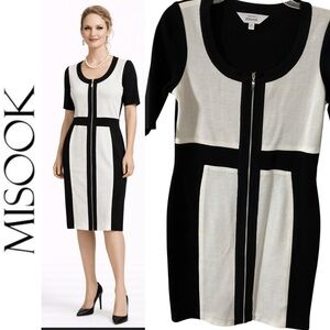 EXCLUSIVE MISOOK Black & Ivory Color Block  Zip-Front Dress size XS